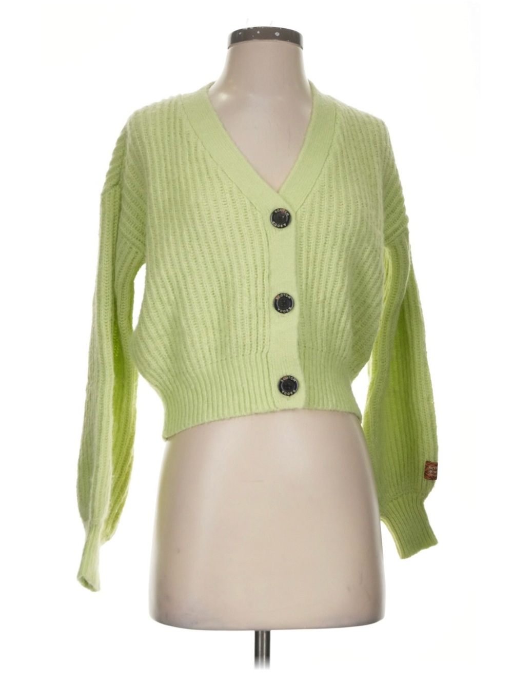 Scotch & Soda Cropped V-Neck Button Cardigan in Light Green